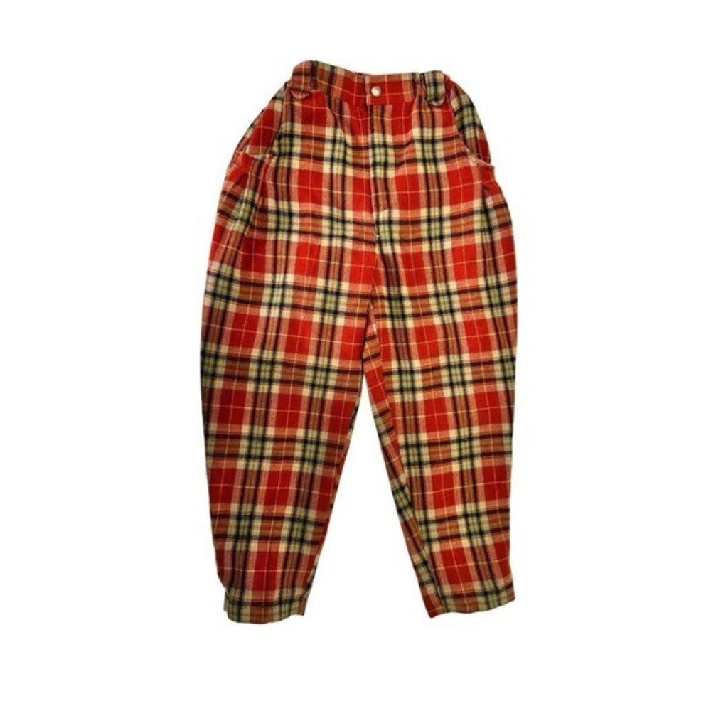 Vintage 60s 70s Cutie Pie Plaid Wool Blend Pants Girls Sz 10‎ Red Tartan